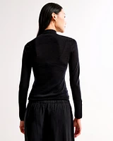 Merino Wool Button Sleeve Mockneck Top