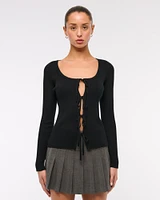 Slim Ribbed Tie-Front Cardigan