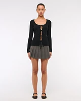 Slim Ribbed Tie-Front Cardigan