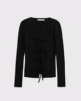 Slim Ribbed Tie-Front Cardigan