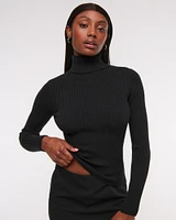 LuxeLoft Lurex Slim Ribbed Turtleneck Top