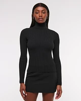 LuxeLoft Lurex Slim Ribbed Turtleneck Top