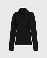 LuxeLoft Lurex Slim Ribbed Turtleneck Top