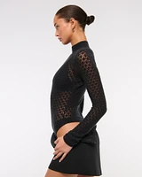 Merino Wool-Blend Pointelle Turtleneck Bodysuit