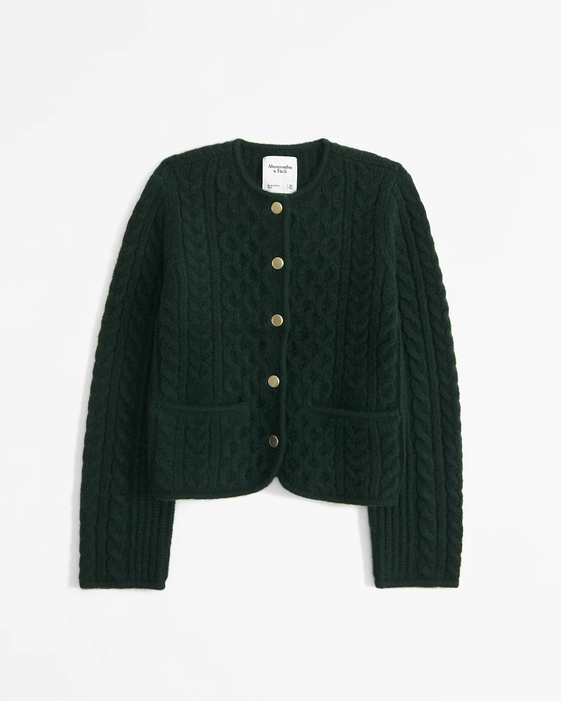 Novelty Button Cable Sweater Jacket