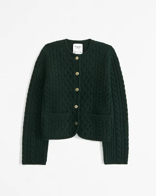 Novelty Button Cable Sweater Jacket