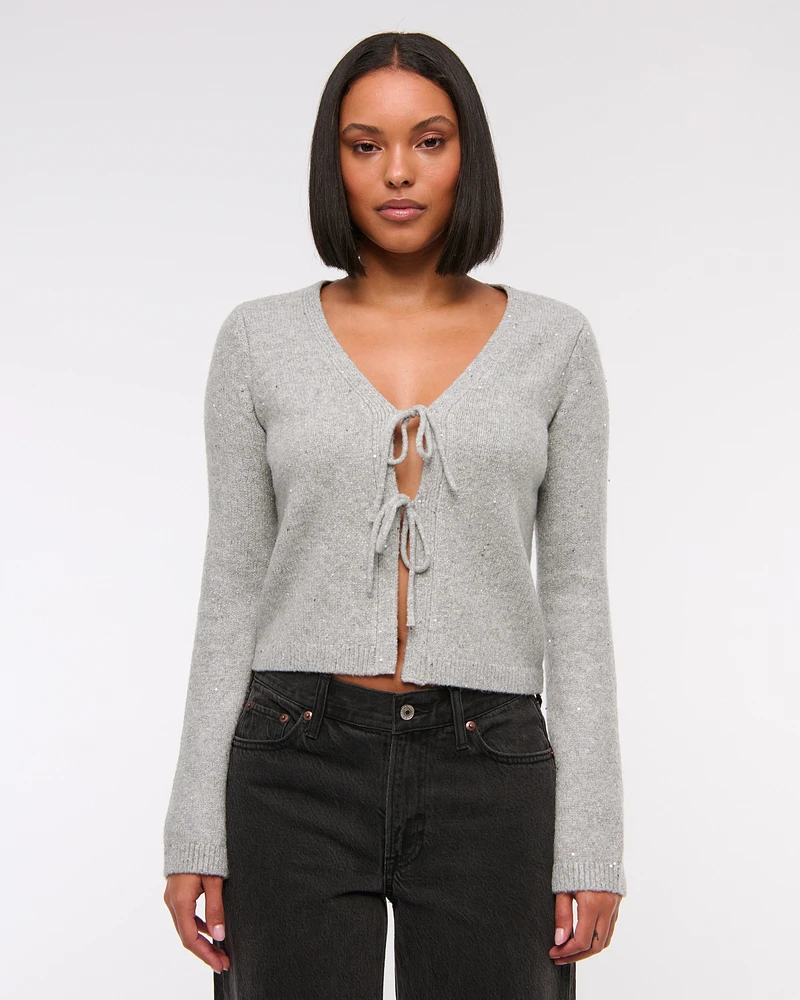 Lurex Tie-Front Cardigan