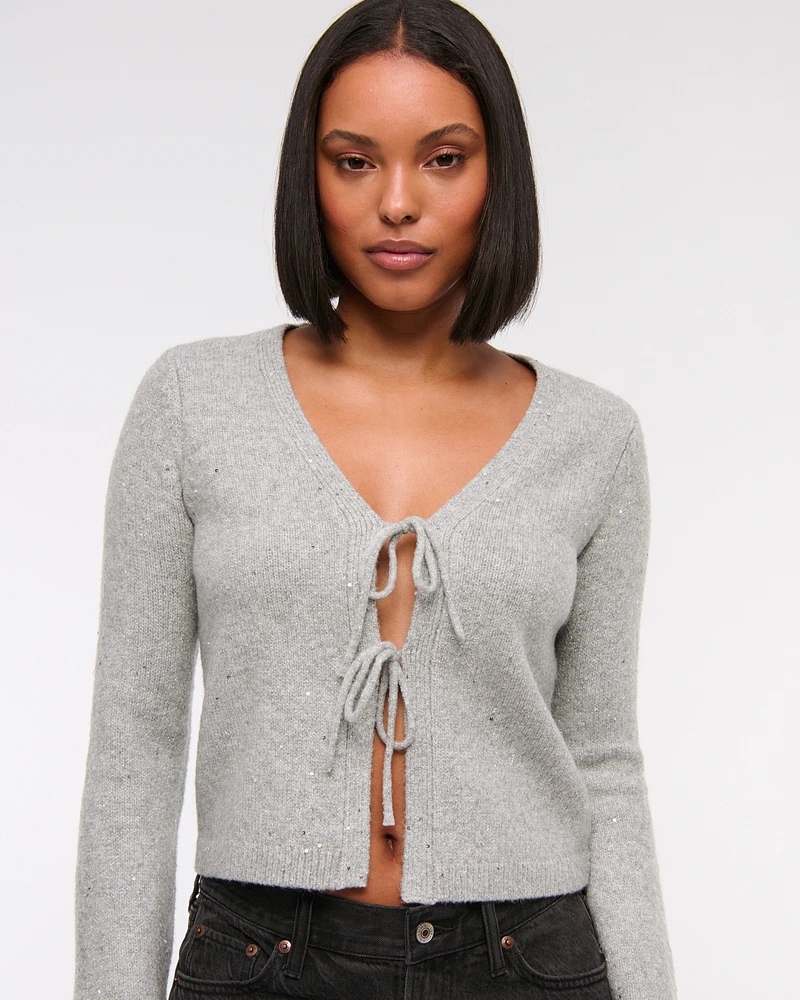 Lurex Tie-Front Cardigan