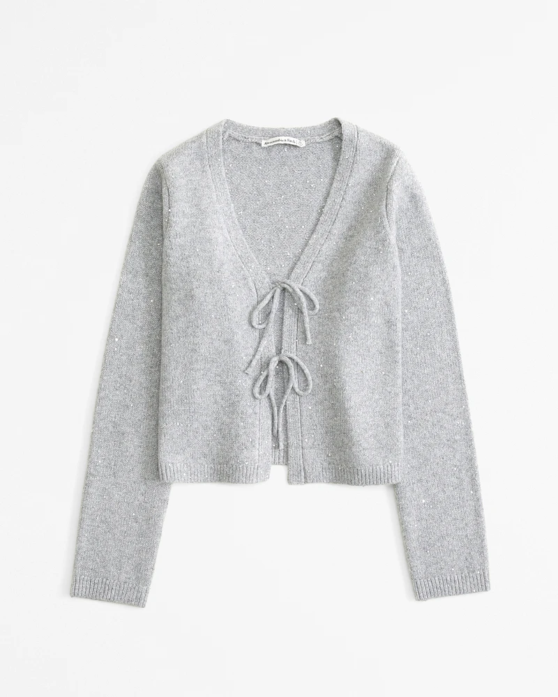 Lurex Tie-Front Cardigan