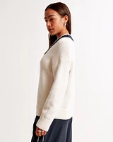 Merino Wool-Blend Contrast V-Neck Sweater