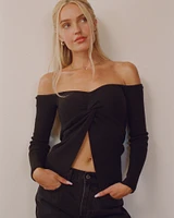 Off-The-Shoulder Twist Sweater Top