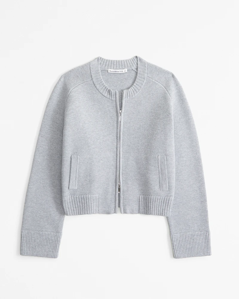 LuxeLoft Zip-Up Crew Cardigan