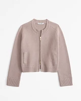 LuxeLoft Zip-Up Crew Cardigan