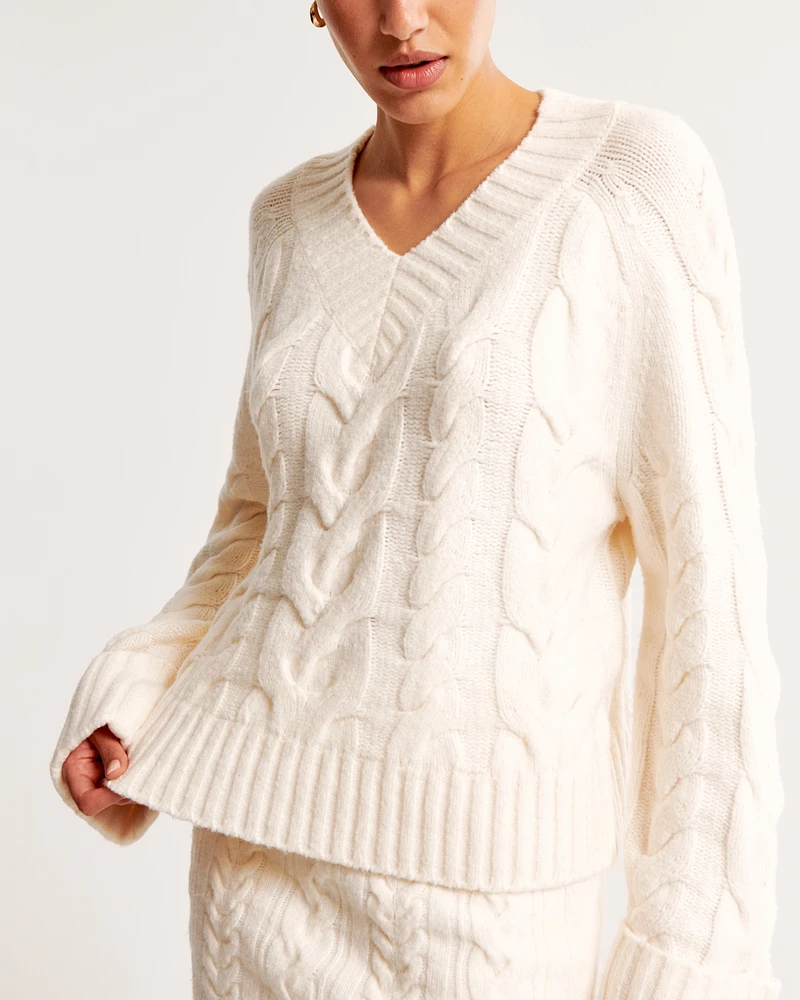 Cable Easy V-Neck Sweater