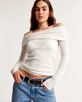 Long-Sleeve Off-The-Shoulder Ruched Top