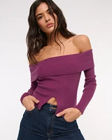 Ribbed Off-The-Shoulder Cutaway Sweater