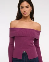 Ribbed Off-The-Shoulder Cutaway Sweater