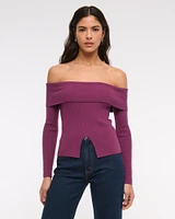 Ribbed Off-The-Shoulder Cutaway Sweater