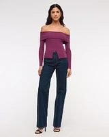 Ribbed Off-The-Shoulder Cutaway Sweater