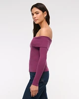 Ribbed Off-The-Shoulder Cutaway Sweater