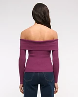 Ribbed Off-The-Shoulder Cutaway Sweater