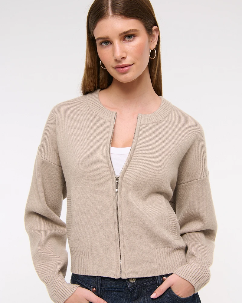 LuxeLoft Zip-Up Crew Cardigan