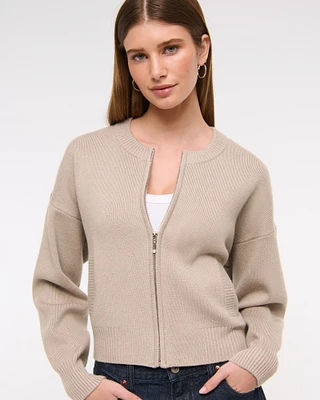 LuxeLoft Zip-Up Crew Cardigan