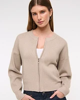 LuxeLoft Zip-Up Crew Cardigan