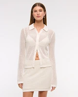 Crochet-Style Collared Button-Through Top