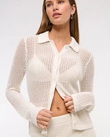 Crochet-Style Collared Button-Through Top