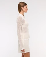 Crochet-Style Collared Button-Through Top