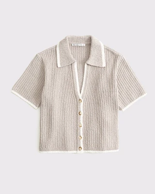 Short-Sleeve Crochet-Style Polo