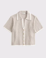 Short-Sleeve Crochet-Style Polo