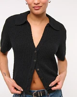 Short-Sleeve Crochet-Style Polo