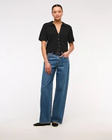 Short-Sleeve Crochet-Style Polo