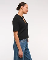 Short-Sleeve Crochet-Style Polo