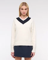 Relaxed Textural V-Neck Sweater