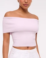 Foldover Off-The-Shoulder Sweater Top