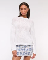 Open-Stitch Textural Crew Sweater