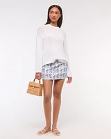 Open-Stitch Textural Crew Sweater