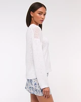 Open-Stitch Textural Crew Sweater