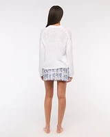 Open-Stitch Textural Crew Sweater
