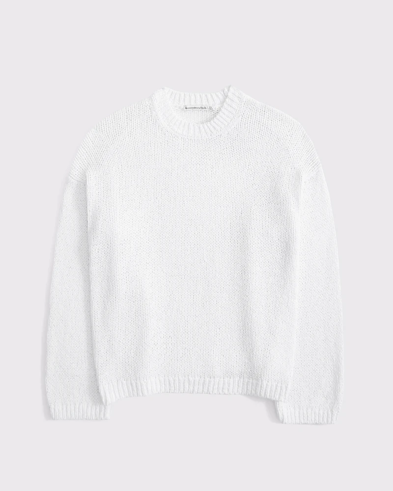 Open-Stitch Textural Crew Sweater