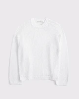 Open-Stitch Textural Crew Sweater