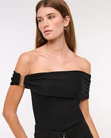 Hardware Off-The-Shoulder Sweater Top