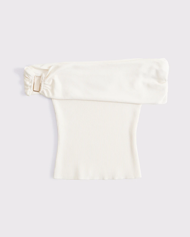 Off-The-Shoulder Hardware Sweater Top