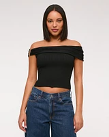 Off-The-Shoulder Hardware Sweater Top