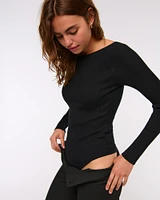 Bra-Free Open-Back Sweater Bodysuit
