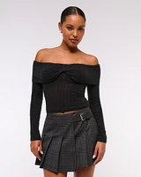 Wool-Blend Pointelle Off-The-Shoulder Sweater