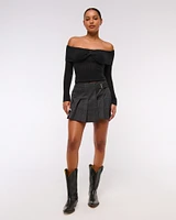 Wool-Blend Pointelle Off-The-Shoulder Sweater